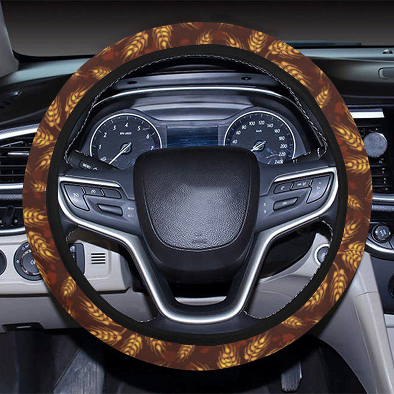 Agricultural Brown Wheat Print Pattern Steering Wheel Cover with Elastic Edge