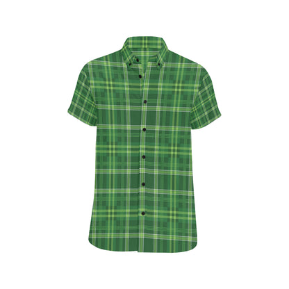 Irish Plaid Pattern Print Design 02 Men's Short Sleeve Button Up Shirt