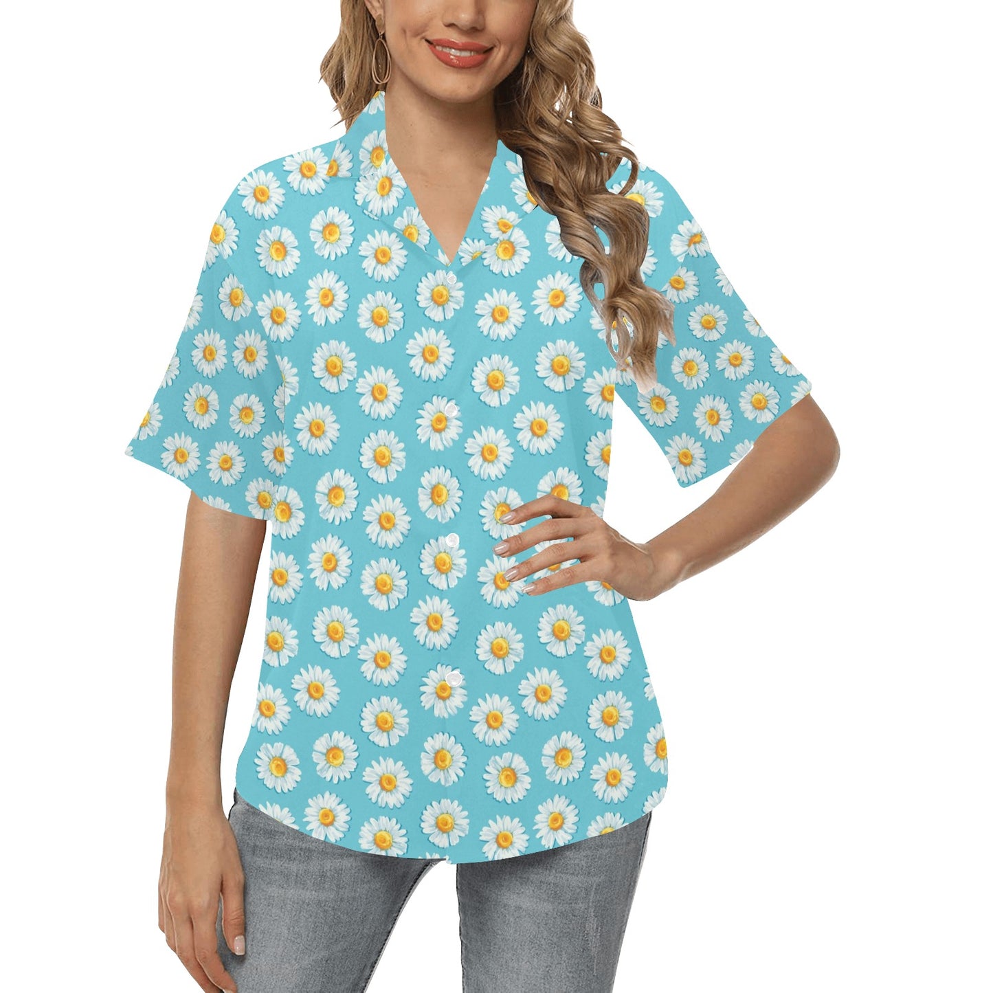 Daisy Pattern Print Design DS03 Women's Hawaiian Shirt