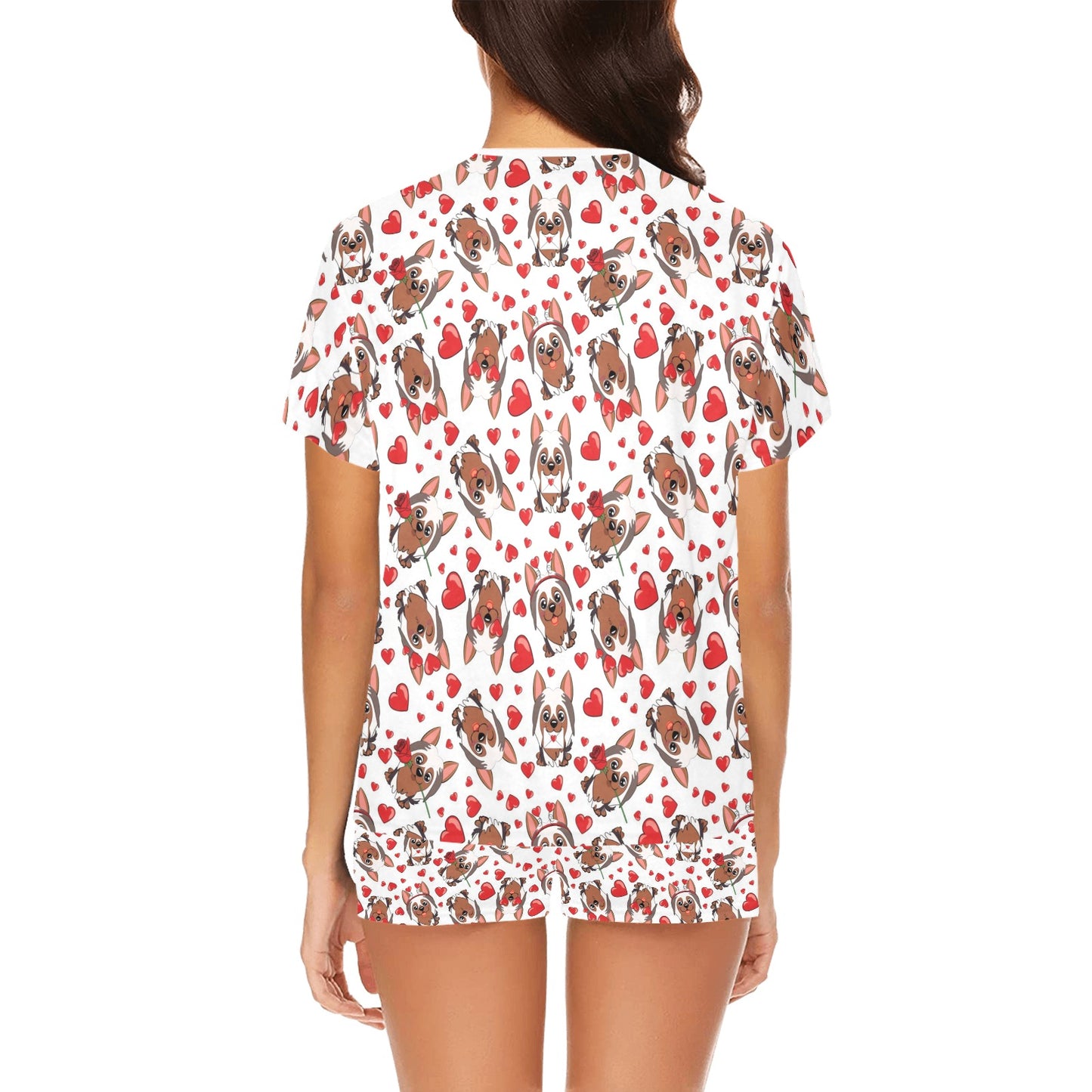 Silky Terriers Heart Print Design LKS302 Women's Short Pajama Set