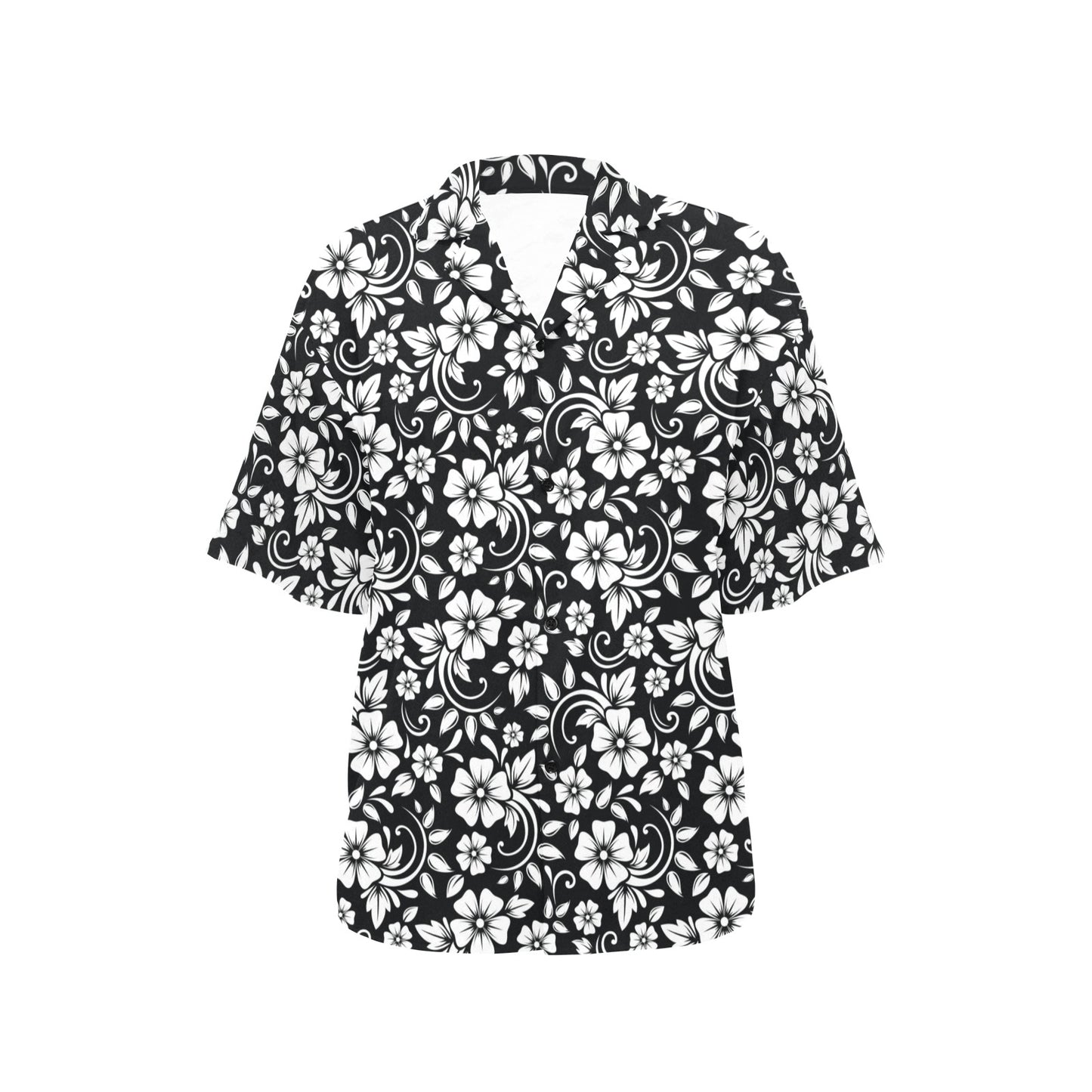 Floral Black White Themed Print Women's Hawaiian Shirt