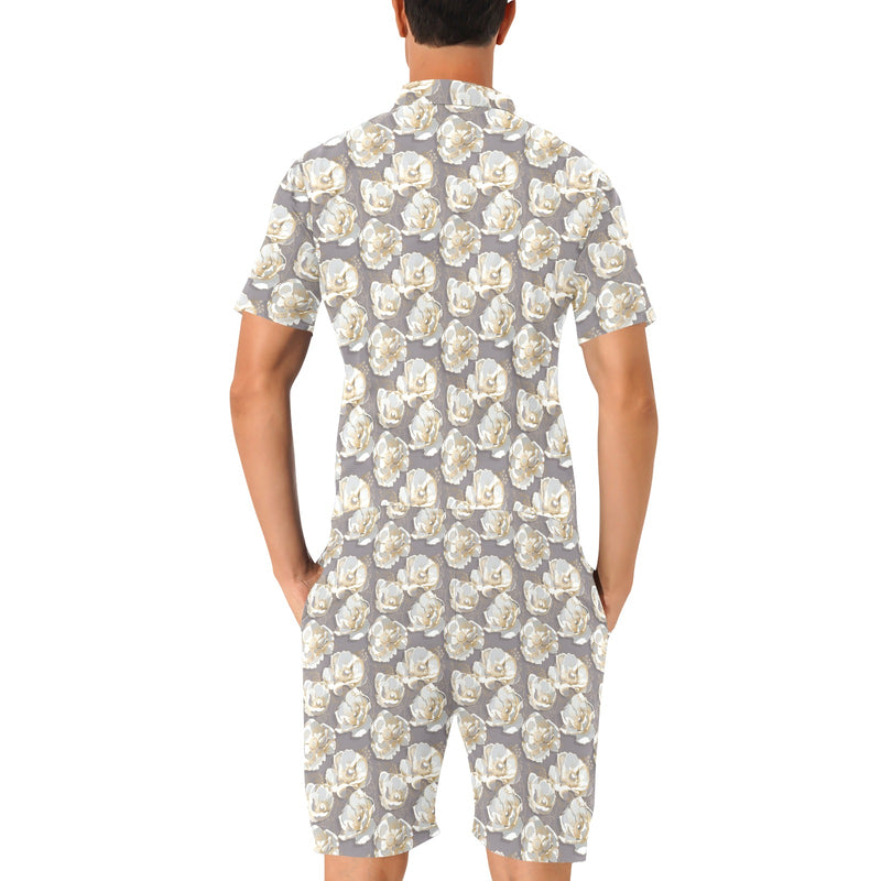 Elegant Grey Flower Print Men's Romper