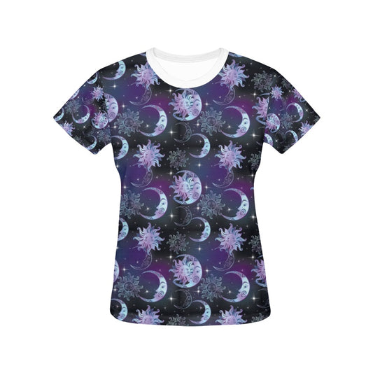 Sun Moon Print Design LKS303 Women's  T-shirt