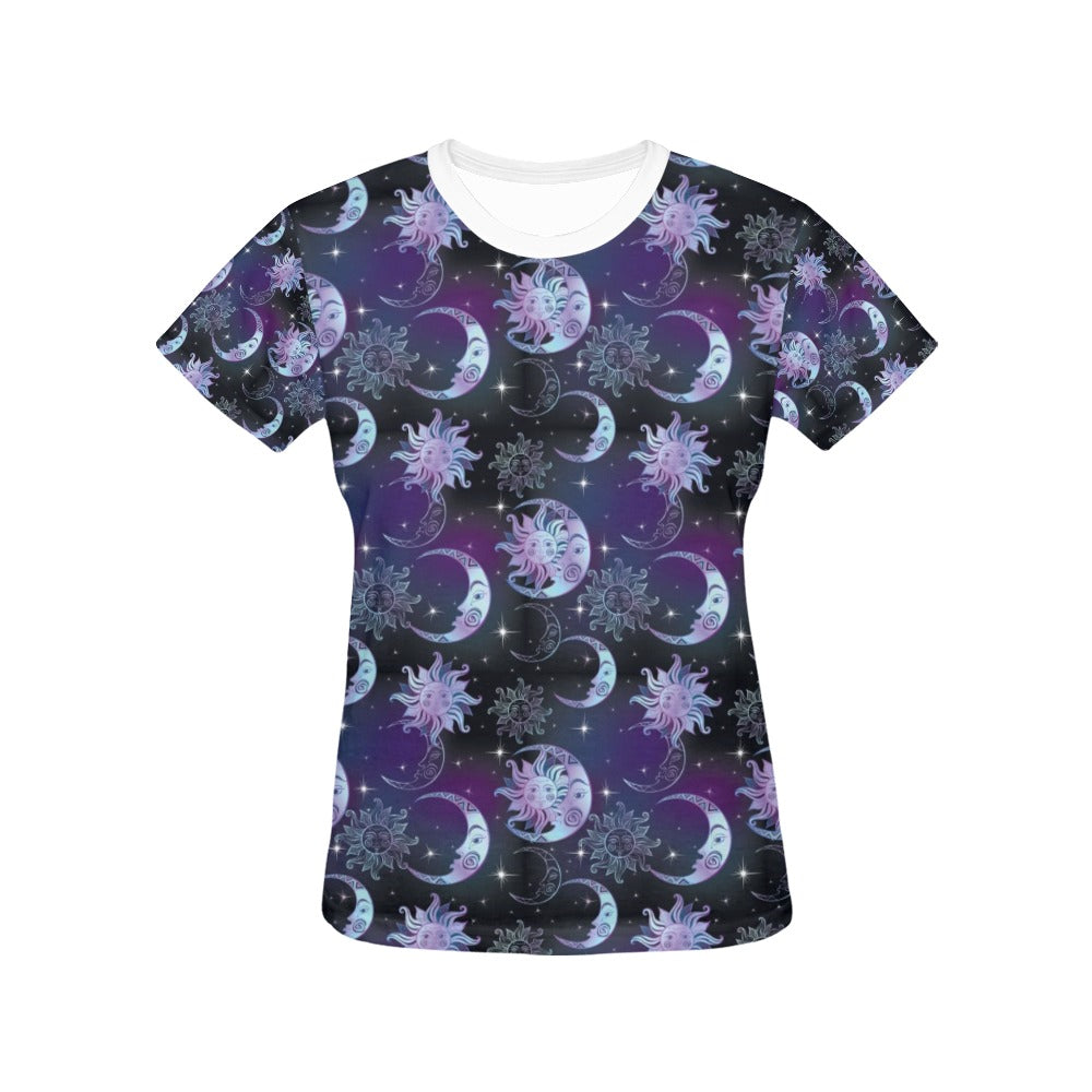 Sun Moon Print Design LKS303 Women's  T-shirt