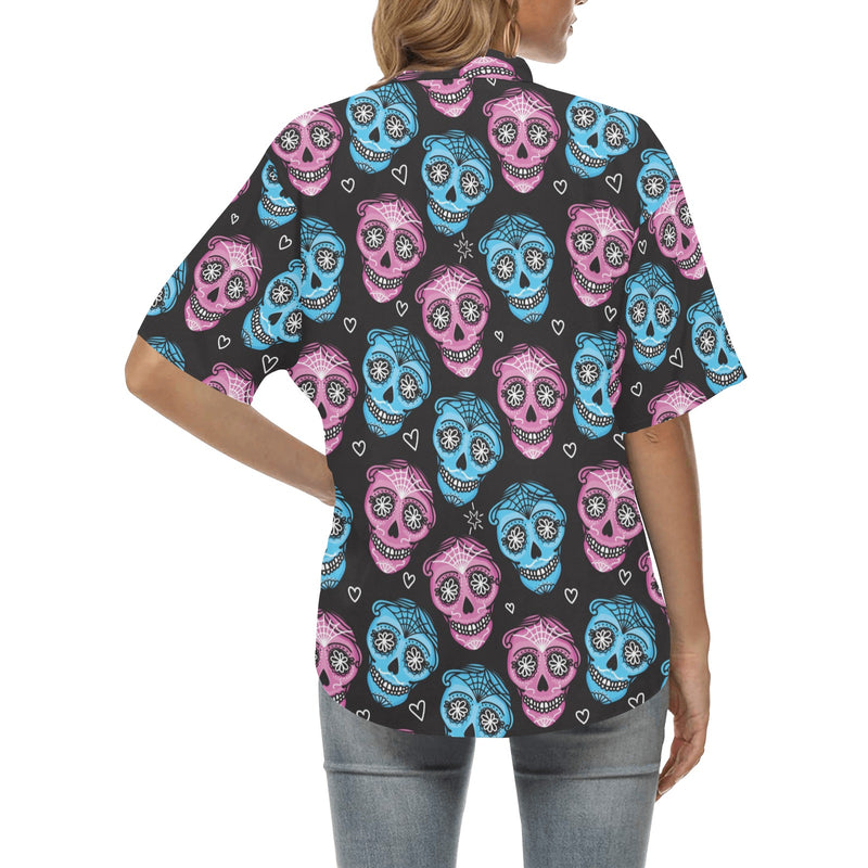 Day of the Dead Skull Print Pattern Women's Hawaiian Shirt