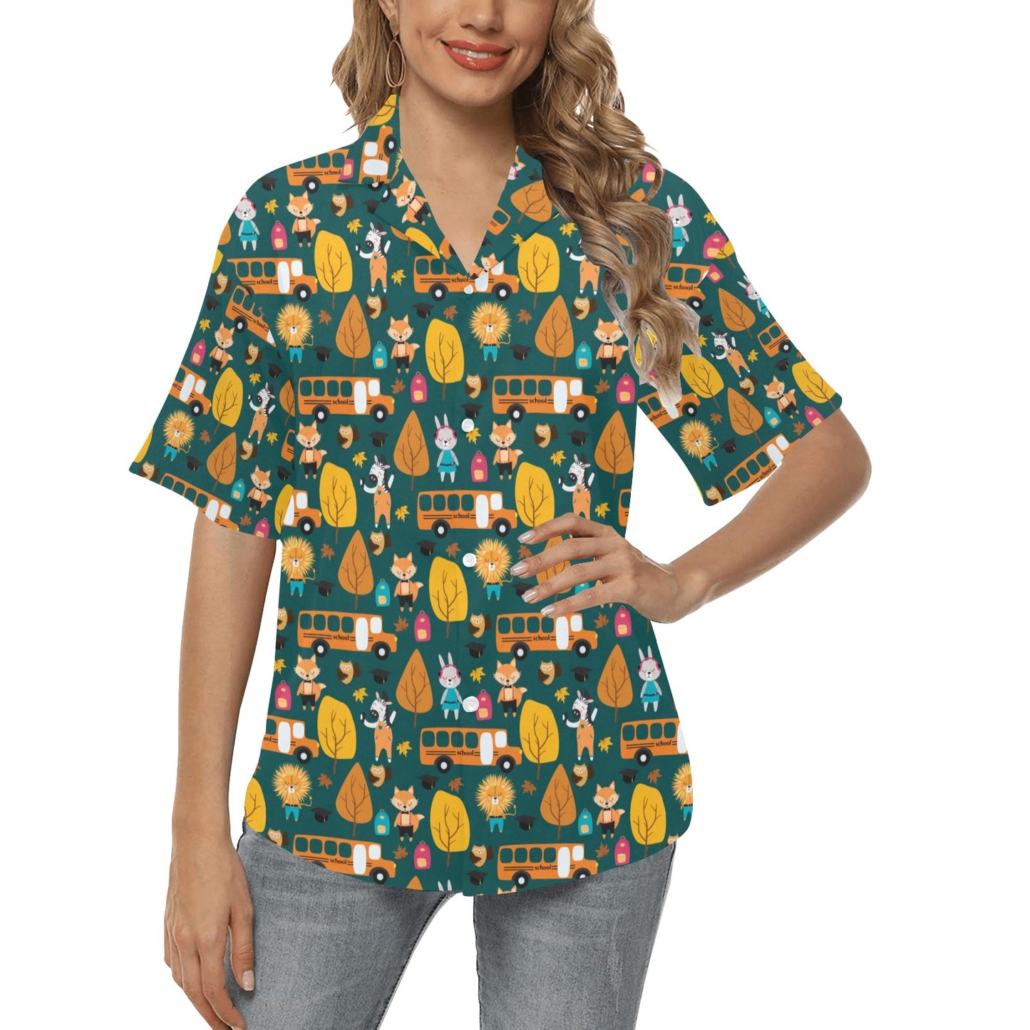 School Bus Print Design LKS309 Women's Hawaiian Shirt