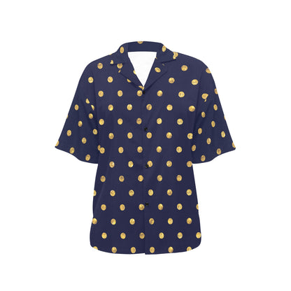 Polka Dot Gold Blue Pattern Print Design 02 Women's Hawaiian Shirt