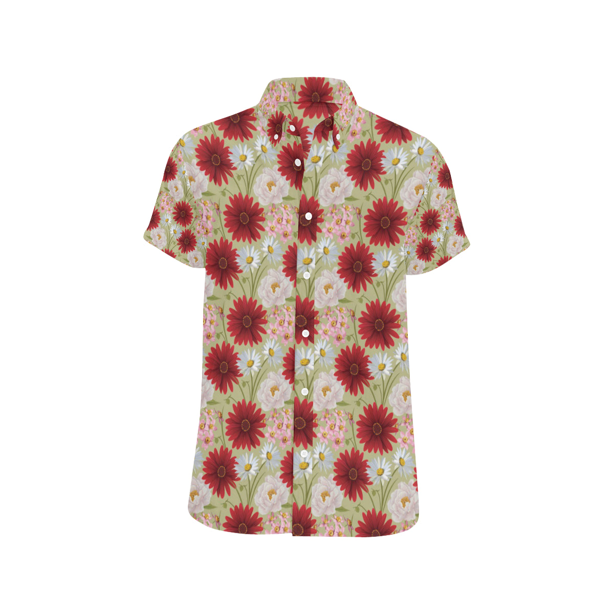 Gerberas Pattern Print Design GB07 Men's Short Sleeve Button Up Shirt
