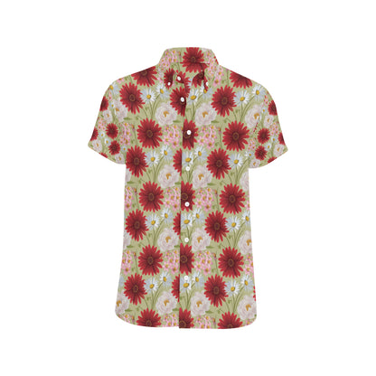 Gerberas Pattern Print Design GB07 Men's Short Sleeve Button Up Shirt