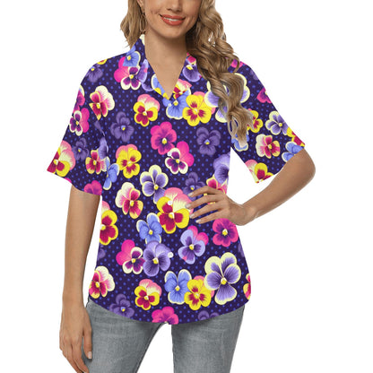 Pansy Pattern Print Design PS04 Women's Hawaiian Shirt