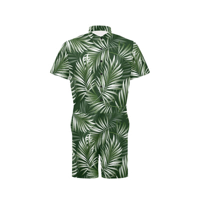 White Green Tropical Palm Leaves Men's Romper