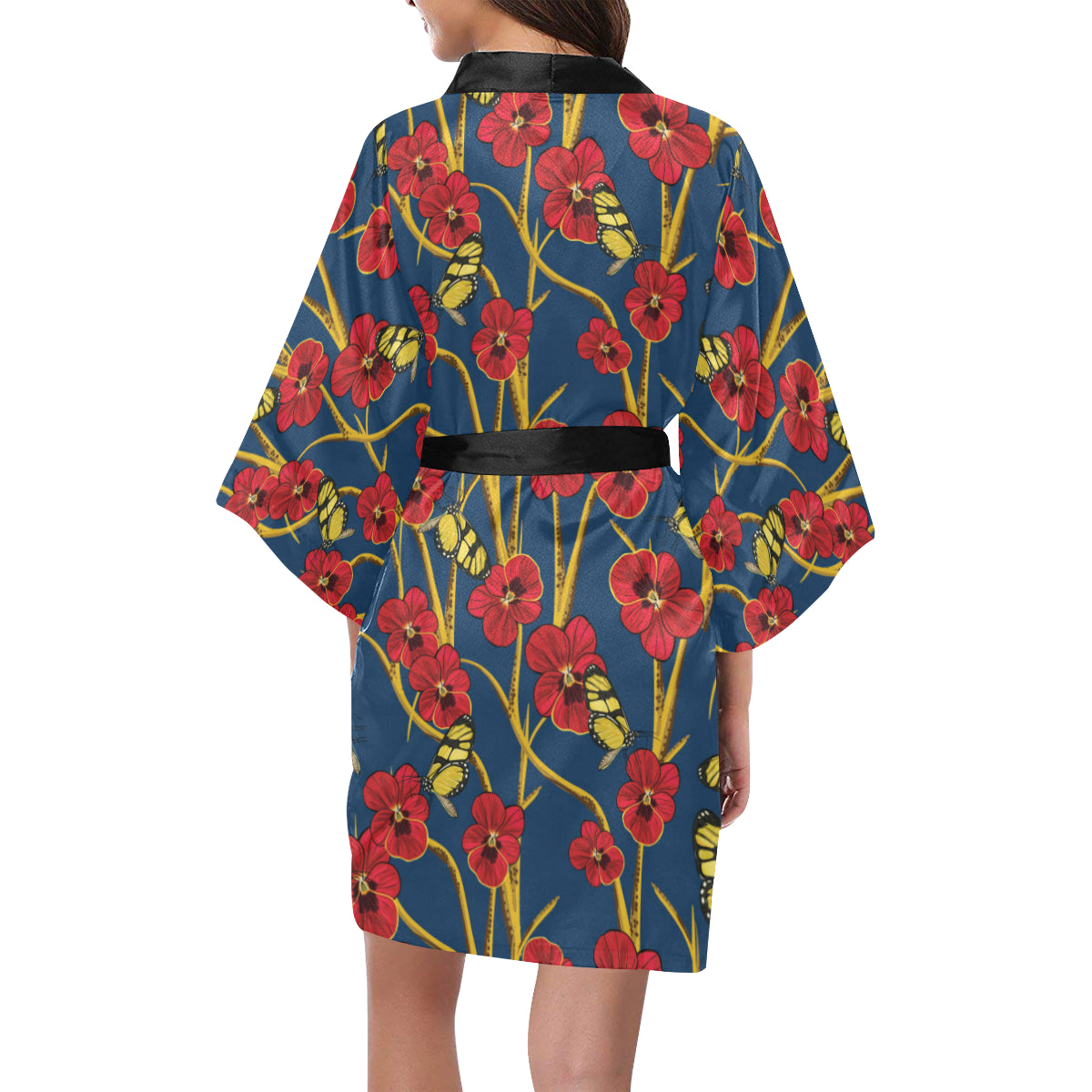 Pansy Pattern Print Design A01 Women's Short Kimono