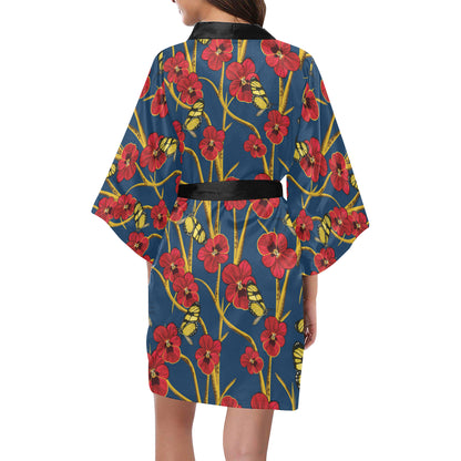 Pansy Pattern Print Design A01 Women's Short Kimono