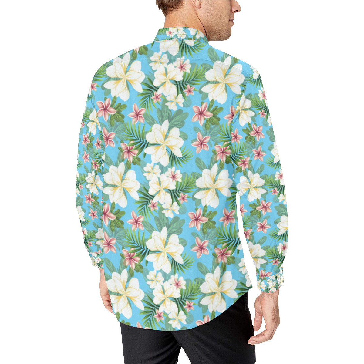 Plumeria Pattern Print Design PM028 Men's Long Sleeve Shirt