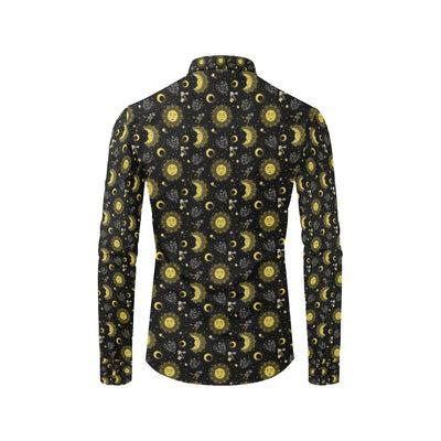 Sun Moon Golden Design Themed Print Men's Long Sleeve Shirt