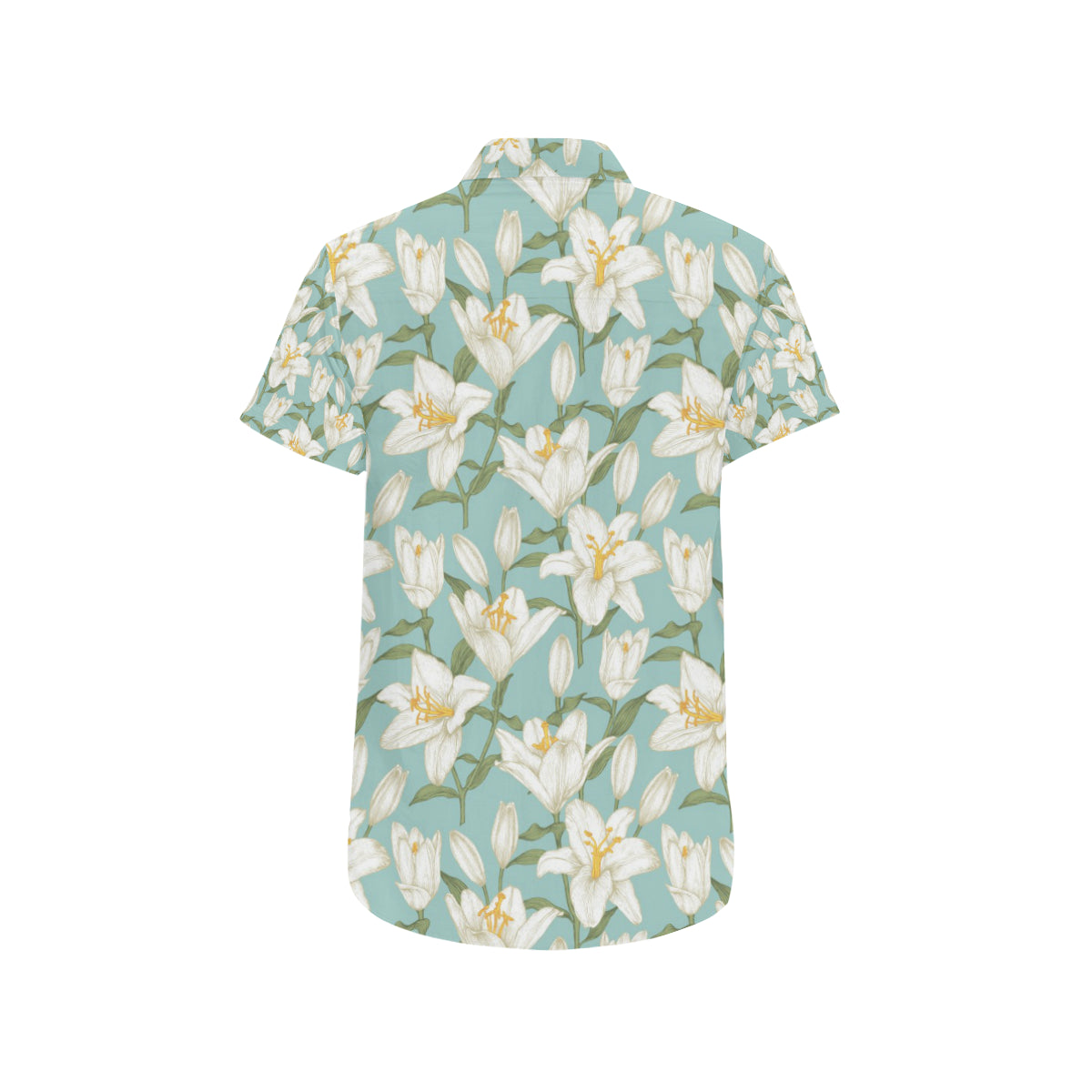 Lily Pattern Print Design LY09 Men's Short Sleeve Button Up Shirt