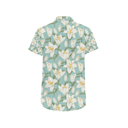 Lily Pattern Print Design LY09 Men's Short Sleeve Button Up Shirt
