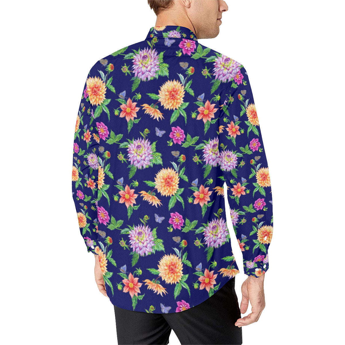 Dahlia Pattern Print Design DH010 Men's Long Sleeve Shirt