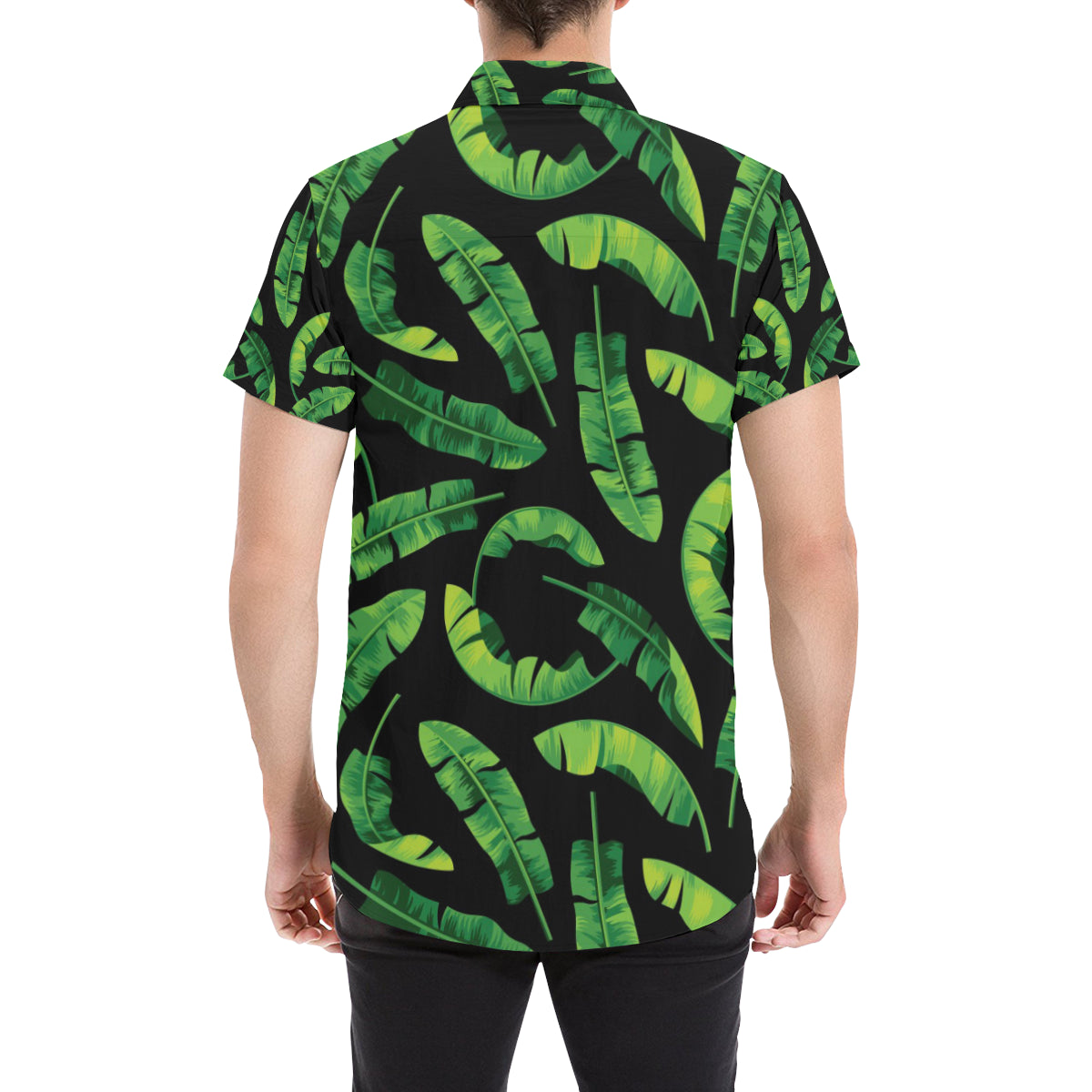 Banana Leaf Pattern Print Design BL02 Men's Short Sleeve Button Up Shirt