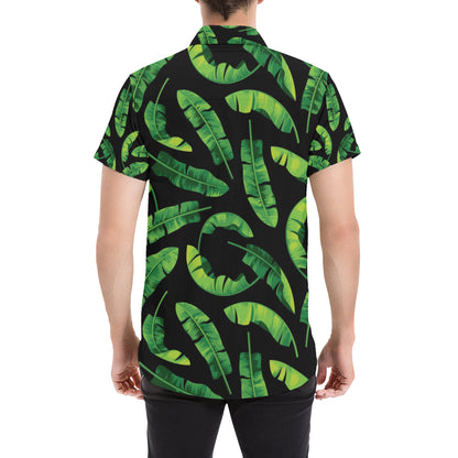 Banana Leaf Pattern Print Design BL02 Men's Short Sleeve Button Up Shirt