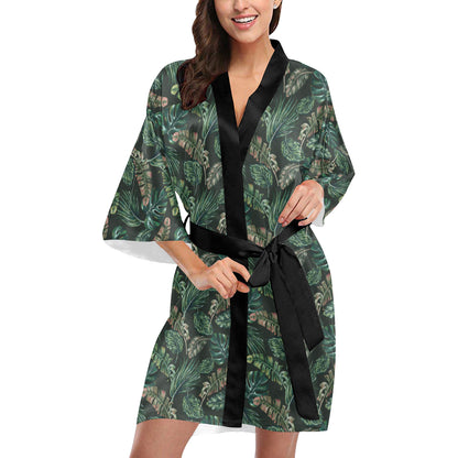 Banana Leaf Pattern Print Design 05 Women's Short Kimono
