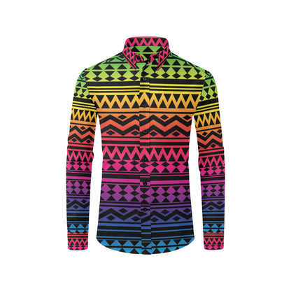 Rainbow Tribal Pattern Print Design A02 Men's Long Sleeve Shirt