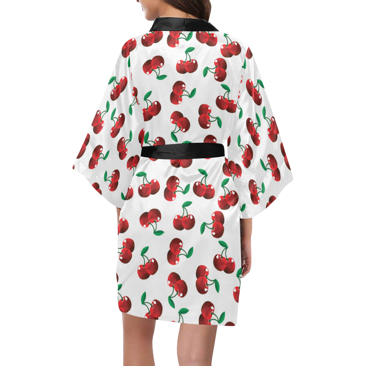 Cherry Pattern Print Design 01 Women's Short Kimono