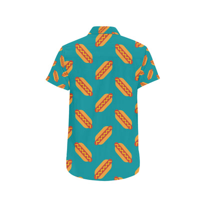 Hot Dog Pattern Print Design 03 Men's Short Sleeve Button Up Shirt