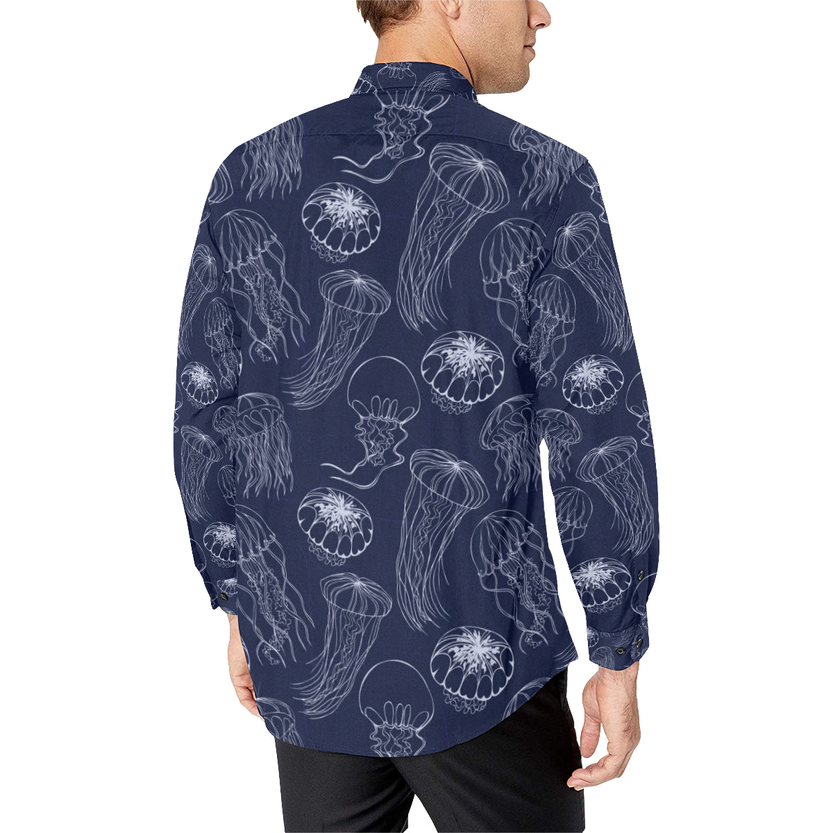 Jellyfish Pattern Print Design 05 Men's Long Sleeve Shirt