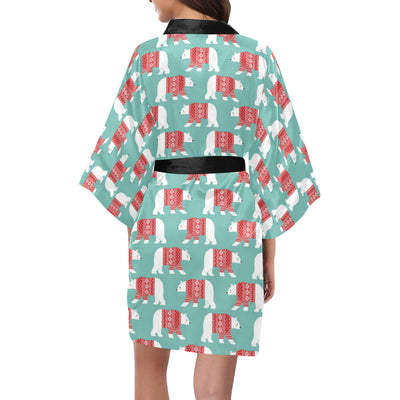 Polar Bear Pattern Print Design A04 Women's Short Kimono