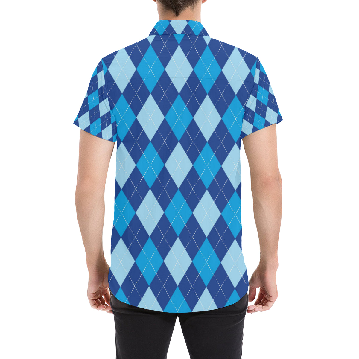 Argyle Blue Pattern Print Design 02 Men's Short Sleeve Button Up Shirt