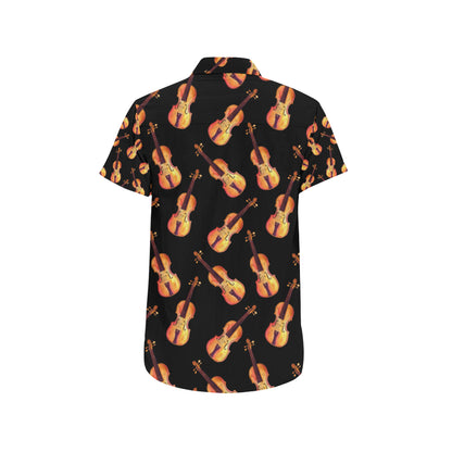 Violin Pattern Print Design 04 Men's Short Sleeve Button Up Shirt