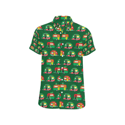 Camper Camping Christmas Themed Print Men's Short Sleeve Button Up Shirt