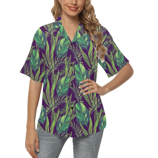 Palm Leaves Pattern Print Design PL03 Women's Hawaiian Shirt