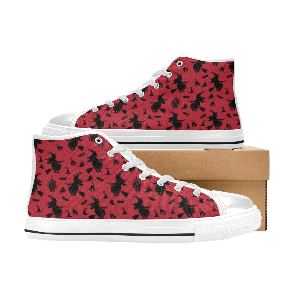 Witch Print Design LKS303 High Top Women's White Shoes