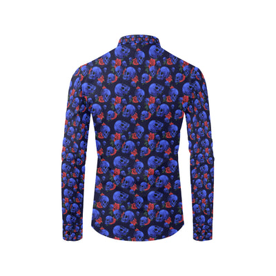 Skull Roses Neon Design Themed Print Men's Long Sleeve Shirt
