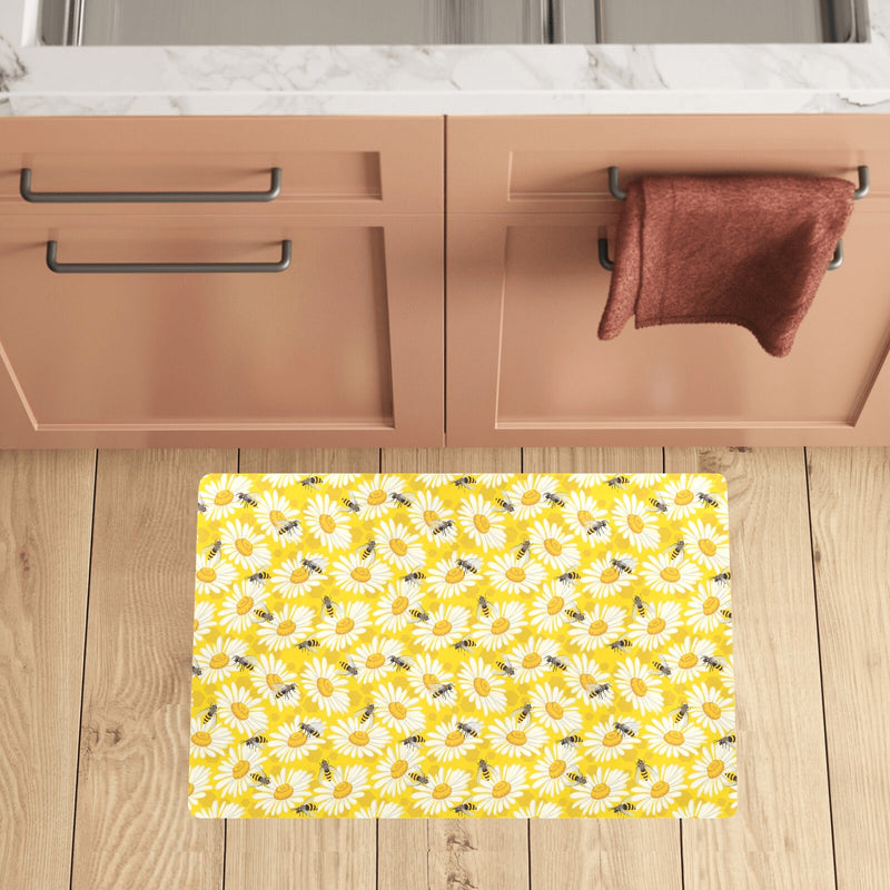 Bee Daisy Pattern Print Design 06 Kitchen Mat
