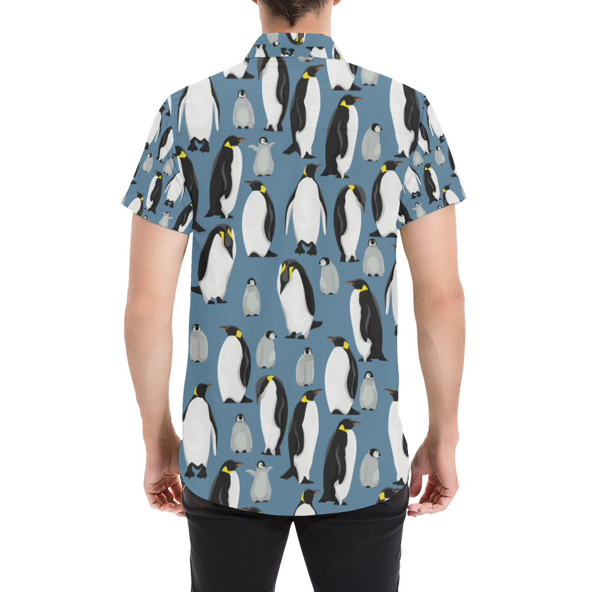Penguin Pattern Print Design A03 Men's Short Sleeve Button Up Shirt