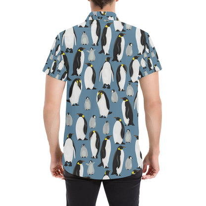 Penguin Pattern Print Design A03 Men's Short Sleeve Button Up Shirt