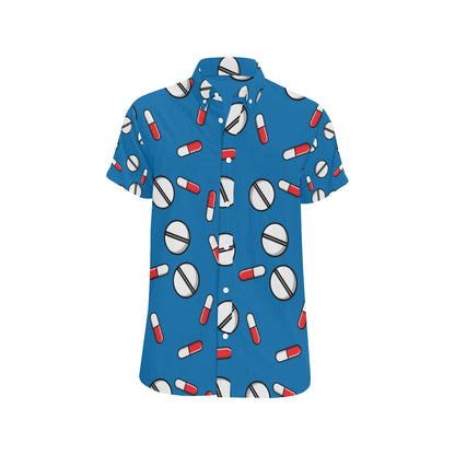 Pill Pattern Print Design A05 Men's Short Sleeve Button Up Shirt