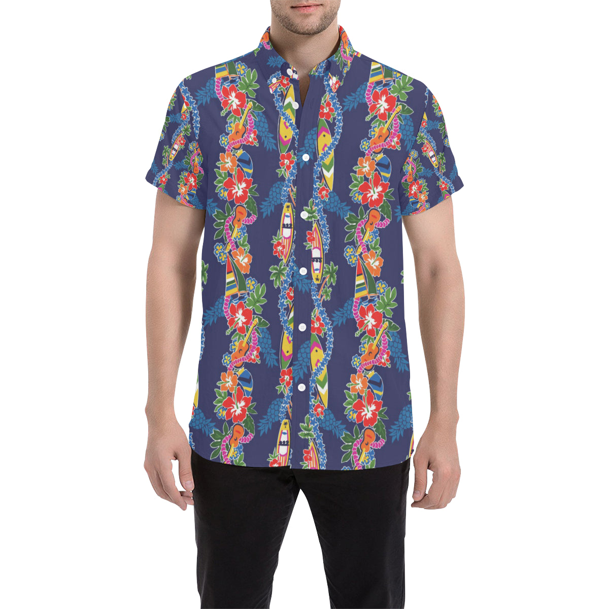 Hawaiian Themed Pattern Print Design H04 Men's Short Sleeve Button Up Shirt