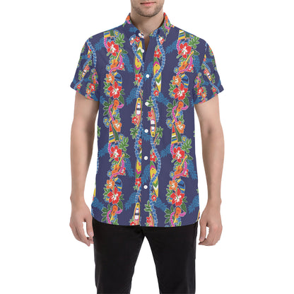Hawaiian Themed Pattern Print Design H04 Men's Short Sleeve Button Up Shirt