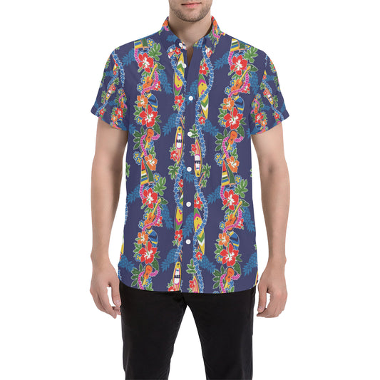 Hawaiian Themed Pattern Print Design H04 Men's Short Sleeve Button Up Shirt