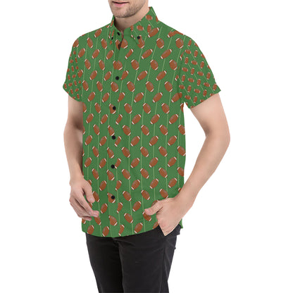 American Football on Field Themed Men's Short Sleeve Button Up Shirt