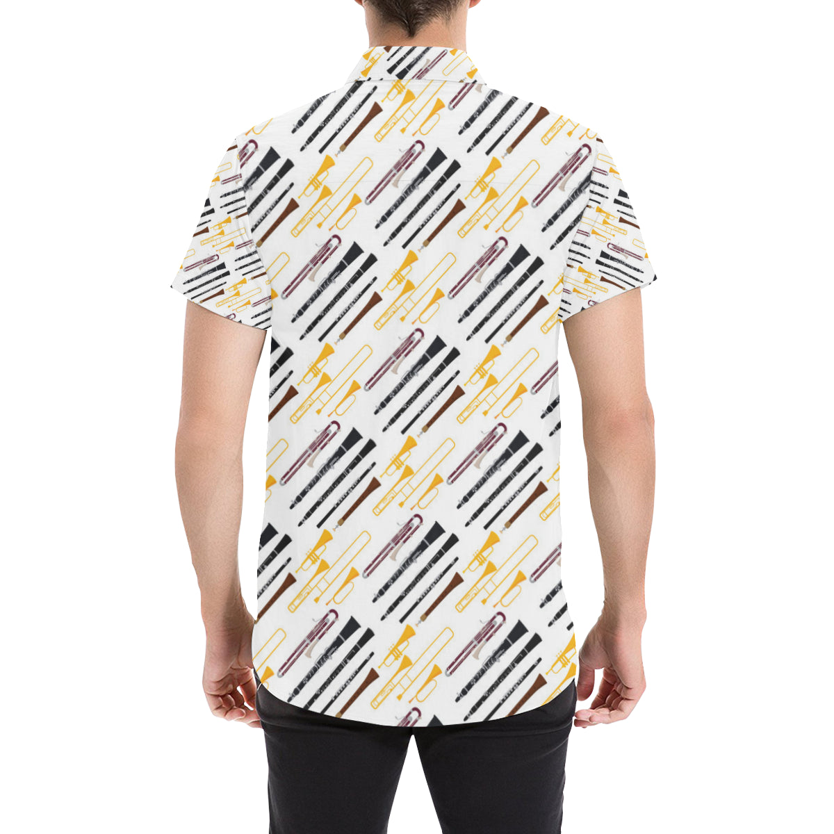 Clarinet Pattern Print Design 01 Men's Short Sleeve Button Up Shirt