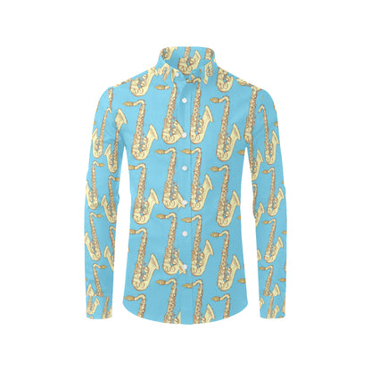 Saxophone Pattern Print Design 03 Men's Long Sleeve Shirt
