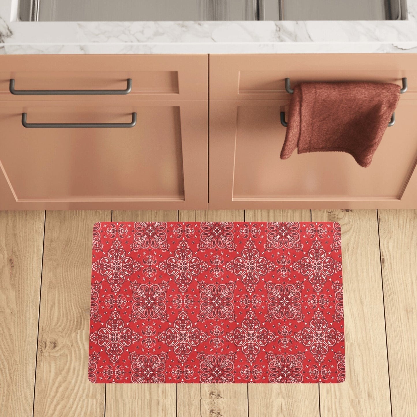 Bandana Red Pattern Print Design LKS3010 Kitchen Mat