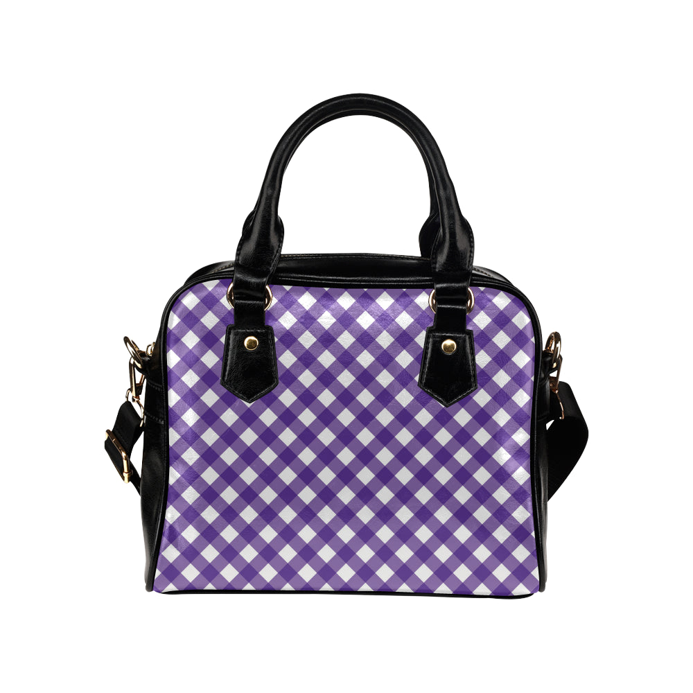 Gingham Purple Pattern Print Design 03 Shoulder Handbag