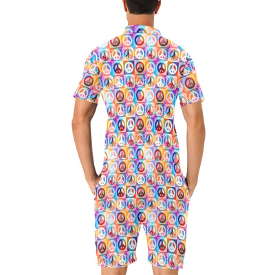 Peace Sign Patchwork Design Print Men's Romper