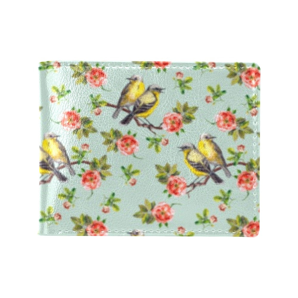 Bird with Red Flower Print Pattern Men's ID Card Wallet